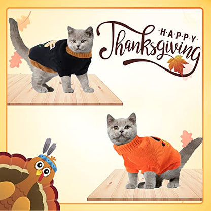 2 Packs Knitted Cat Sweater Thanksgiving Turtleneck Turkey Kitty Sweater Kitten Pet Cat Sweaters for Cats Only Warm Pullover Knitwear - size: X-Small (Pack of 2)