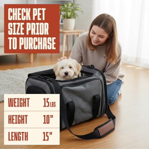 Soft Sided Pet Carrier for Small Dogs & Cats (Up to 9 lbs) – Airline Approved Underseat Travel Bag with Breathable Mesh, Luggage Strap & Washable Mat – Compact & Lightweight, Grey