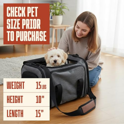 Soft Sided Pet Carrier for Small Dogs & Cats (Up to 9 lbs) – Airline Approved Underseat Travel Bag with Breathable Mesh, Luggage Strap & Washable Mat – Compact & Lightweight, Grey