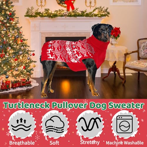 Dog Christmas Sweater, Thick Warm Doggie Sweatshirt with Leash Hole, Snowflake Reindeer Dogs Holiday Pullover Sweaters for Cold Weather, Winter Knit Turtleneck Dog Sweater for Medium Dogs M - size: Medium