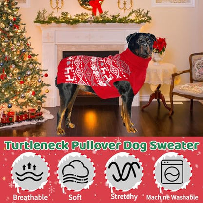 Dog Christmas Sweater, Thick Warm Doggie Sweatshirt with Leash Hole, Snowflake Reindeer Dogs Holiday Pullover Sweaters for Cold Weather, Winter Knit Turtleneck Dog Sweater for Medium Dogs M - size: Medium