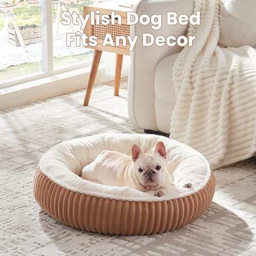 30 inches Donut Dog Bed for Medium Dogs,Calming Round Pet Bed with Removable Cover,Washable Milk Plush Faux Fur, Fits Pets up to 30 lbs(Mocha,Medium) - color: Mocha, size: 30.0"L x 30.0"W x 8.0"Th
