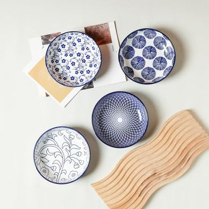 Selamica 세라믹 고양이 사료 그릇 4개 세트, 14cm(5.6인치) 너비의 얕은 고양이 그릇/음식과 물용 접시, 빈티지 블루 - color: 빈티지 블루, size: 5.6 Inch, Set of 4