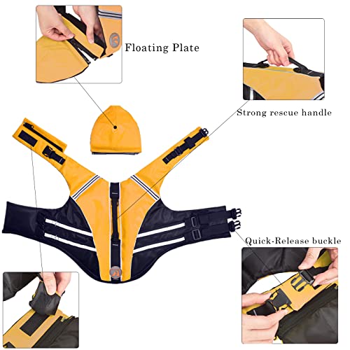 French Bulldog Life Jacket, High Flotation Dog Life Vest for Swimming Boating, Reflective Dog Swim Vest with Chin Float and Rescue Handle (Chest Girth: 17" to 30",Weight: 17" to 28" LB) - color: Lively Yellow