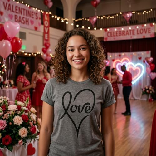Womens Valentines Shirts Cute Heart T Shirts Funny Valentines Day Tees for Ladies - color: Dark Heather Grey - Love Heart, size: Large
