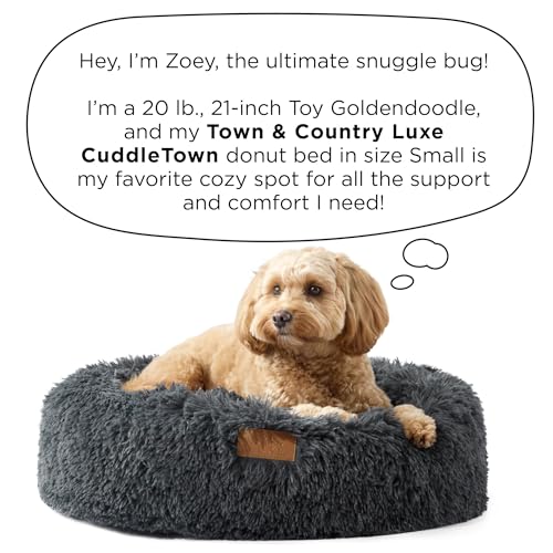 Town & Country Luxe CuddleTown Fuzzy Solid Donut Pet Bed, Soft, Cozy & Calming, Non-Slip Bottom, 100% Machine Washable, Dark Grey, Small 24"x24"x7" Round - color: Dark Grey, size: Small 24"x24"x7" Round