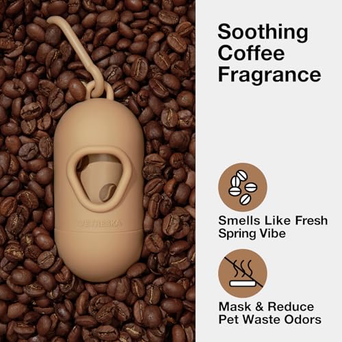VETRESKA Dog Poop Bags Dispenser with Coffee Scented Waste Bags, Leak Proof, Extra Thick & Strong, 1 Holder and 105 Count Pet Poop Bags (7 Refill Rolls) for Dogs and Cats - size: 1 Count (Pack of 105), style: coffee
