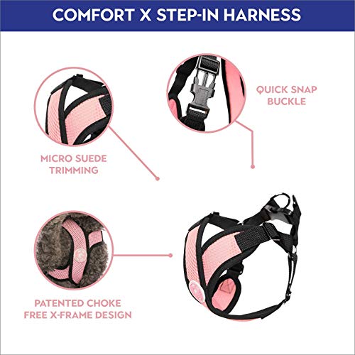 Gooby - Comfort X Step-in Harness, Choke Free Small Dog Harness with Micro Suede Trimming and Patented X Frame, Pink, Small - color: Pink, size: Small