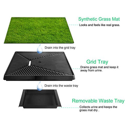 TeqHome Dog Grass Pad with Tray, Dog Litter Box, Reusable Artificial Pee Grass Pad for Dogs Indoor & Outdoor, Dog Potty Tray, Washable Puppy Pee Pad Turf for Dogs to Pee on Balcony Patio (25" x 21")