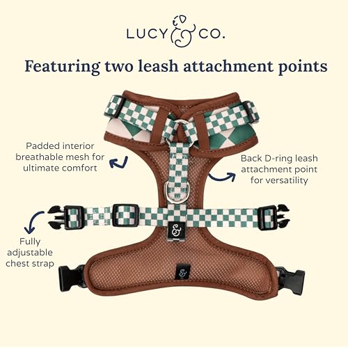 Lucy & Co. Cute No-Pull You're a Square Harness - Stop Pulling & Walk Easy - Harness Available in XS-XL for Small, Medium, and Large Dogs (X-Large, White & Green Checks) - color: The You're a Square No-Pull Harness, size: X-Large