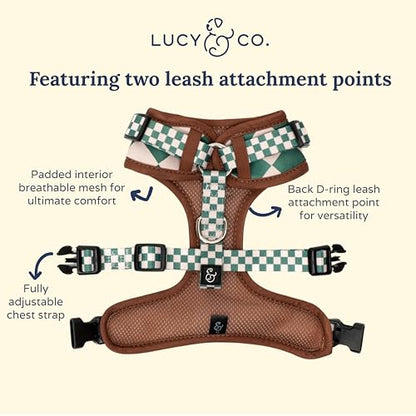 Lucy & Co. Cute No-Pull You're a Square Harness - Stop Pulling & Walk Easy - Harness Available in XS-XL for Small, Medium, and Large Dogs (X-Large, White & Green Checks) - color: The You're a Square No-Pull Harness, size: X-Large