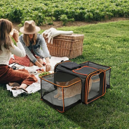 Cat Dog Carrier, Large Soft Sided Pet Travel Carrier with Adjustable Shoulder Strap, Expandable Cat Foldable Carrier for Cats Dogs and Small Animals