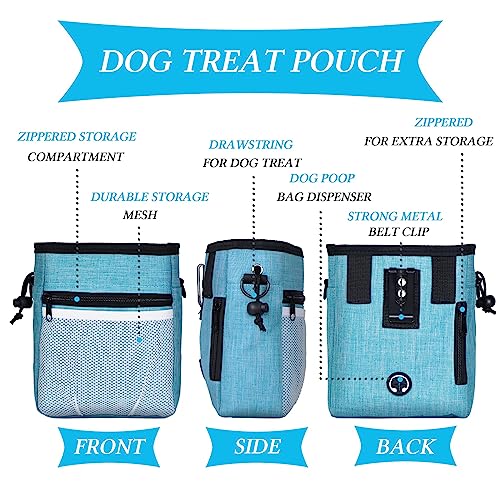 STMK Dog Treat Pouch Dog Clicker Training Kit, Dog Training Treat Pouch Dog Clicker for Training, 3 Ways to Wear Easily Carries Treat Pouches for Pet Training (Black and Light Blue) - color: Black and Light Blue
