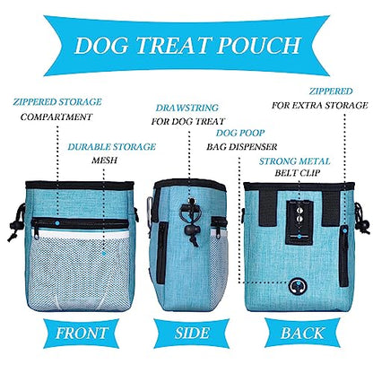 STMK Dog Treat Pouch Dog Clicker Training Kit, Dog Training Treat Pouch Dog Clicker for Training, 3 Ways to Wear Easily Carries Treat Pouches for Pet Training (Black and Light Blue) - color: Black and Light Blue