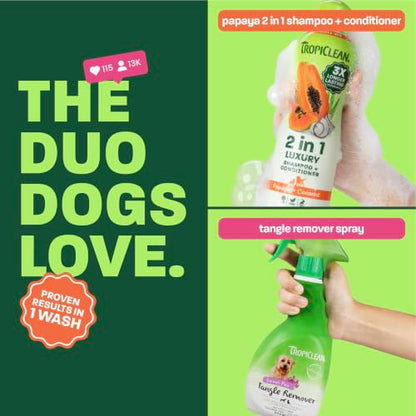 TropiClean 2-in-1 Dog Shampoo and Conditioner & Dog Detangler Spray Dematting, Grooming Bundle, Puppy Safe, Made in USA - size: Bundle