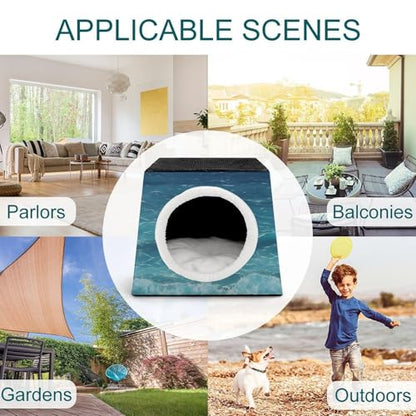Collapsible Soft Dog Crate Pet Kennel Houses The Deep Ocean Printed Lightweight Travel Crate Kennel Indoor & Outdoor, 13.8"x13.8"x11.8"