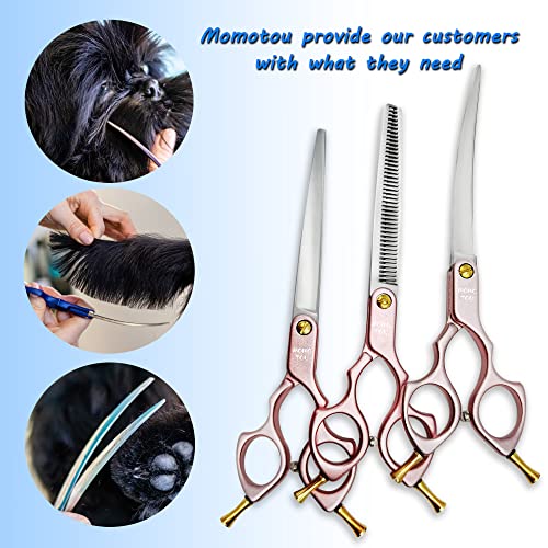 6.5'' Small Pink Straight Dog Grooming Scissors Professional Trimming Shears with Ultra-Lightweight Offset Handle 440C Stainless Steel Pet Scissors for Face and Paws - color: Pink Straight