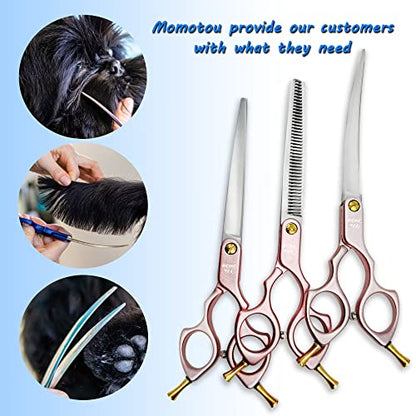 6.5'' Small Pink Straight Dog Grooming Scissors Professional Trimming Shears with Ultra-Lightweight Offset Handle 440C Stainless Steel Pet Scissors for Face and Paws - color: Pink Straight