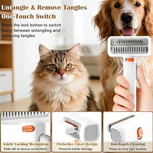 2-in-1 Pet Self-Detangling & Grooming Comb,Cats & Dog Dematting Brush & Undercoat Rake,Effective Tangle Remover, Gentle on Skin,Ergonomic Non-Slip Handle for Long,Thick, or Curly Fur