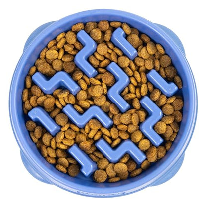 Outward Hound Fun Feeder Slo Bowl – Medium 2‑Cup Capacity, Slow Feeding, Small to Medium Dogs & Cats, Non-Slip, Blue, Notch Pattern - color: Blue, size: Medium