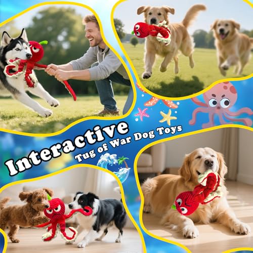 Jeefome Squeaky Dog Toys Octopus -Plush Stuffed Dog Chew Toys with Soft Fabric for Small Medium and Large Dogs,Interactive Tug of War Puppy Toys to Keep Them Busy