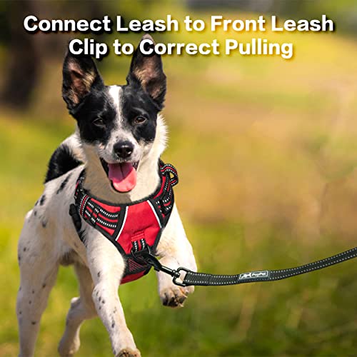 PoyPet No Pull Dog Harness, No Choke Front Clip Reflective Dog Vest with Soft Padded Vertical Handle, 3 Leash Attachments for Small Medium Large Dogs (Red,XL) - color: Red, size: Extra Large