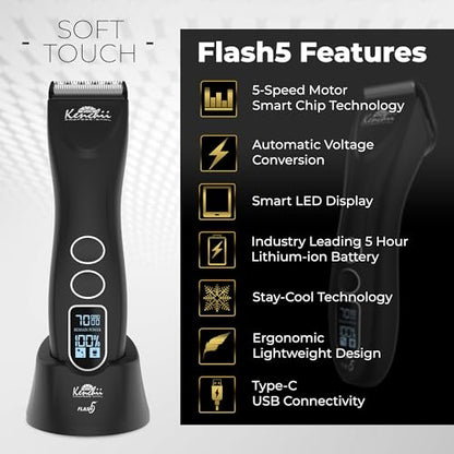 Kenchii Flash 5 Matte Black 5-in-1 Pet Grooming Clipper Digital LCD Stay-Cool Blade Precision Pet Grooming Trim, Shape, Sleek and Ergonomic Design - color: Matte Black
