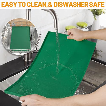 Hubulk Dog Feeding Mat,100% Waterproof Food Grade Silicone Pet Food and Water Bowl Placemat,Dishwasher, High Raised Edge to Prevent Spills,Nonslip Tray to Stop Messes on Floor（28"x18"x0.8",Hunter ） - color: Hunter green, size: 28"l X 18"w