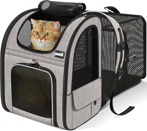 pecute Cat Backpack Expandable, Cat Backpack for Cat with Breathable Window - color: Brown, size: 12.6"L x 10.2"W x 16.5"H