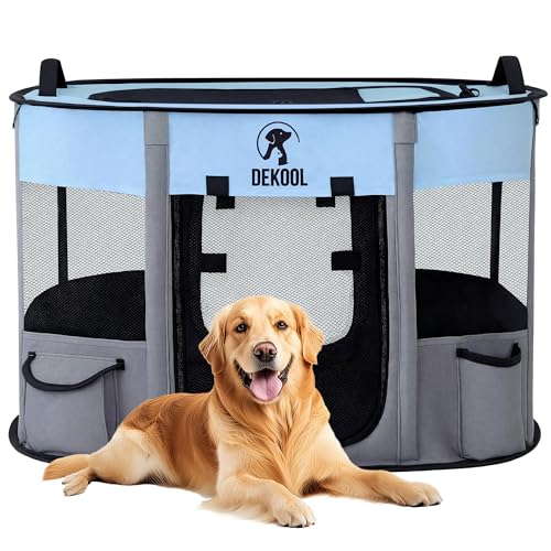 Foldable Dog Cat Playpen, Portable Dog Crate for Puppies, Cat, Puppy Play Pen for Indoors, Kennel Tent Crate for Indoor Outdoor Travel Camping Use with Carrying Case (Blue, L) - color: Blue, style: Large(44"x34"x23")