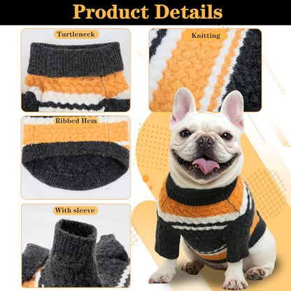 Pittsburgh Small Dog Sweater Football Theme Turtleneck Knit Dog Sweaters for Small Pets Warm Winter Cat Dog Clothes - color: black&yellow, size: Medium