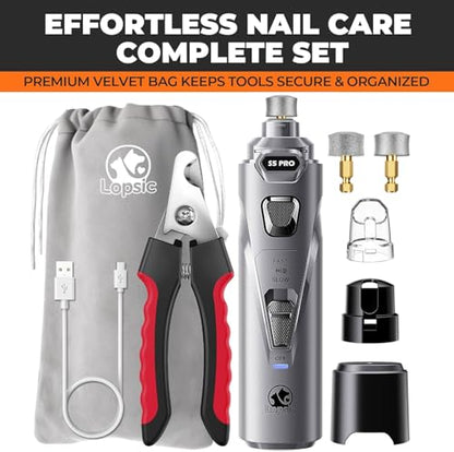 Whisper Quiet Dog Nail Grinder with 4 LED Lights, Safe & Stress-Free for Sensitive Dogs Cats of All Breeds & Sizes, 3 Grinding Bits, 3-Speed, Pet Nail Trimmers, Rechargeable Painless Grooming Kit Grey - color: Grey