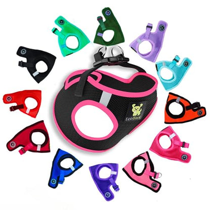 EcoBark Step in Dog Harness - Eco-Friendly Teacup Dog Harnesses for XXS, XS, and Small Dogs - Reflective and Adjustable Mini Body Halter Vest -Tiny Soft Mesh Toy Breed Harness (XXXS, Black and Pink) - color: Black and Pink Trim, size: XXXS- 2 to 3 lbs- Ch
