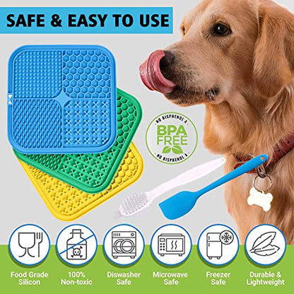 Dog Licking Mat, 3 Pcs Large Licking Mat for Dogs with Suction for Anxiety, Peanut Butter Dog Licking Mat Slow Feeder Dispensing Treater Lick Pad for Dogs Cats Grooming Bathing and Training - color: Yellow&Green&Blue
