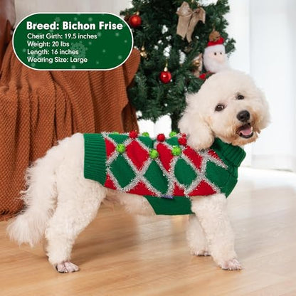 cyeollo Large Dog Christmas Sweater, Turtleneck Dog Sweaters for Large Dogs Xmas Knitted Pullover Dogs Clothes Holiday Outfit, Green Medium - color: Christmas-Ball, size: Medium