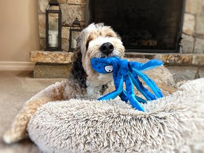 Octopus Dog Toy, No Stuffing Plush Squeaky Crinkle Toy to Keep Dogs Busy, Interactive Chew Toy for Puppies Small Medium Large Dogs, Blue, Tail Town - color: Blue