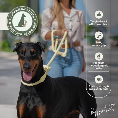 Braided Cotton Rope Dog Leash for Medium & Large Dogs – Enjoy Tangle-Free Walks with Soft Comfortable Grip & Reliable Control – Durable for Daily Walks, Training & Special Moments - Vanilla - color: Vanilla
