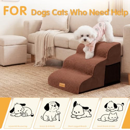 Topmart 3 Tiers Foam Dog Ramps,Non-Slip Pet Step,Extra Wide Deep Dog Stair | High Density Foam Pet Stairs/Ladder,Best for Older Dogs,Cats,Small Pets - color: Brown, size: 23.6*15.7*15.7