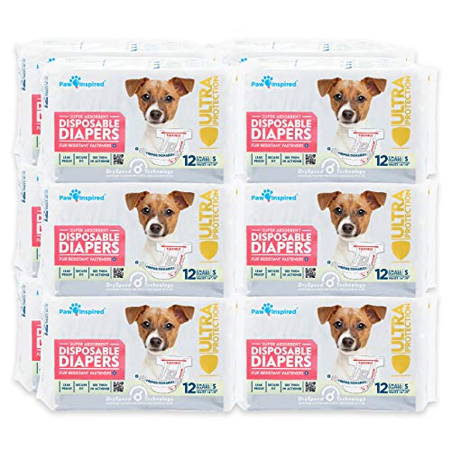 Paw Inspired Disposable Dog Diapers | Female Dog Diapers Ultra Protection | Diapers for Dogs in Heat, Excitable Urination, or Incontinence (12&144 Count) (Small (144 Count)) - size: Small (144 Count)
