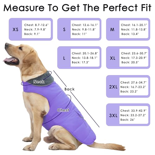 Petglad Dog Coat, Waterproof Dog Winter Jacket with Pocket, Reflective Adjustable Pet Snow Vest, Warm Cozy Fleece Sweater for Small Medium Extra Large Dogs - Light Purple, 3XL - color: Light Purple, size: 3XL(Chest Girth:33.9-42.9")