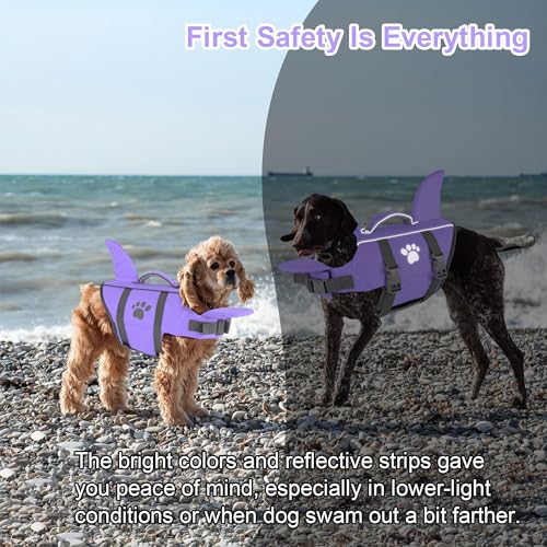 Dogcheer Shark Fin Dog Life Jacket, High Buoyancy Dog Life Vest with Chin Float for Swimming Boating, Adjustable Puppy Float Swim Vest for Small Medium Large Dogs -Taro Purple,XS