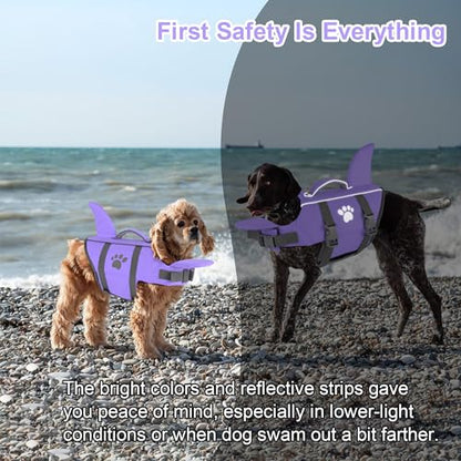 Dogcheer Shark Fin Dog Life Jacket, High Buoyancy Dog Life Vest with Chin Float for Swimming Boating, Adjustable Puppy Float Swim Vest for Small Medium Large Dogs -Taro Purple,XS