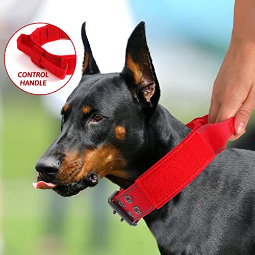 Reflective Dog Collar Heavy Duty Tactical with Control Handle and Metal Buckle for Dog Training(Large, Red) - color: Red, size: Large (Pack of 1)
