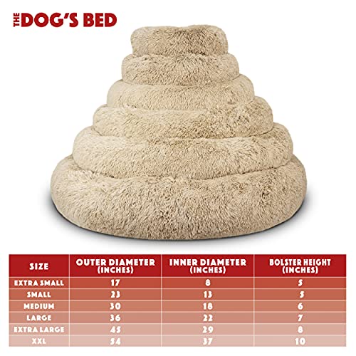 The Dog’s Bed Calming Donut Dog Bed, Plush Faux Fur Round Cuddler Nest – CertiPUR-Certified Foam, One-Piece Design, Raised Bolster – Medium (30"), Beige
