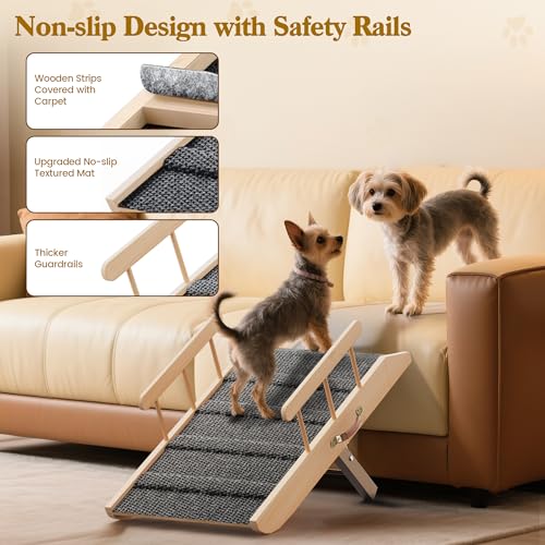 Small Dog Ramp for Bed Couch, Pet Ramp for Small Old Dogs Cats with 5 Adjustable Heights from 7.09" to 12.60", Portable Non-Slip Dog Ramp for High Bed, Couch, Hold up to 100 LBS - size: 31.50 Inch