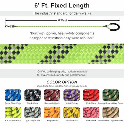 Homapet. Braided Rope Dog Leash 6 Ft with Comfortable Padded Handle Reflective Threads with Poop Bag Dispenser for Large Dogs (Green/Black 6FT-1/2) - color: Green/ Black