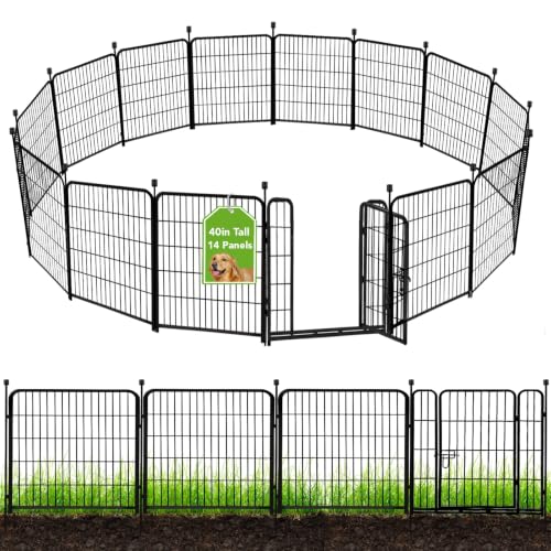 ADAVIN Tall Garden Fence 40 in(H)×31 Ft(L) 14 Panels, Heavy Duty Iron Metal Fence with Gate Low Threshold, Dogs Rabbit Fences Outdoor Camping, Flower Bed Fencing Border, Temporary Black Yard Fences - size: 14panels-40in(H)×31ft(L)