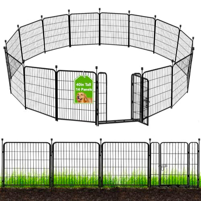 ADAVIN Tall Garden Fence 40 in(H)×31 Ft(L) 14 Panels, Heavy Duty Iron Metal Fence with Gate Low Threshold, Dogs Rabbit Fences Outdoor Camping, Flower Bed Fencing Border, Temporary Black Yard Fences - size: 14panels-40in(H)×31ft(L)
