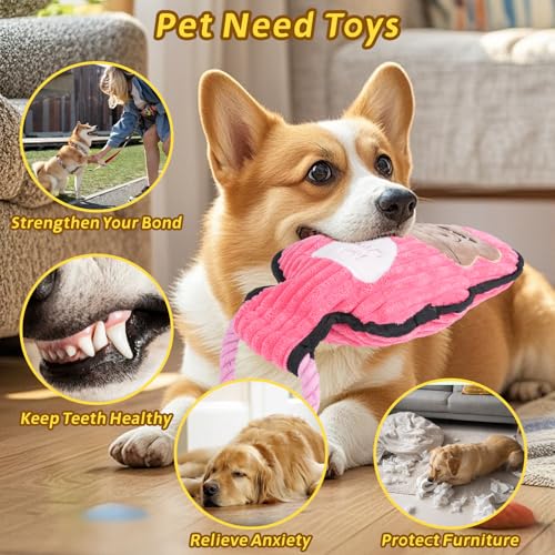 2-Pack Crinkle and Squeaky Dog Toys & Tough Tug of War Set - No Stuffing Chew-Resistant Plush Toys to Keep Them Busy, Best Birthday Gift for Small/Medium/Large Breeds (Dino & Gorilla) - color: Dino & Gorilla
