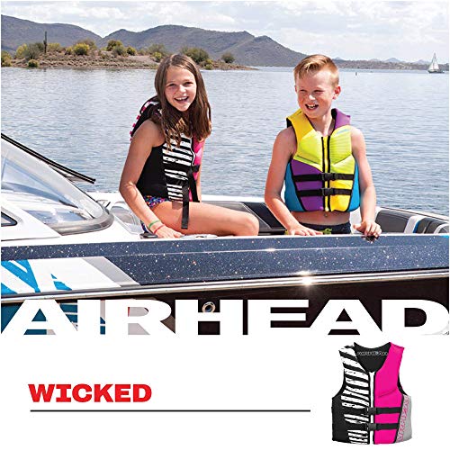 Airhead Wicked Kwik-Dry NeoLite Flex Life Jacket for Kids - USCG Approved Life Vest for Youth, Child & Infant, Watersports Vest for Boating, Tubing & Swimming, Hot Pink - size: Youth